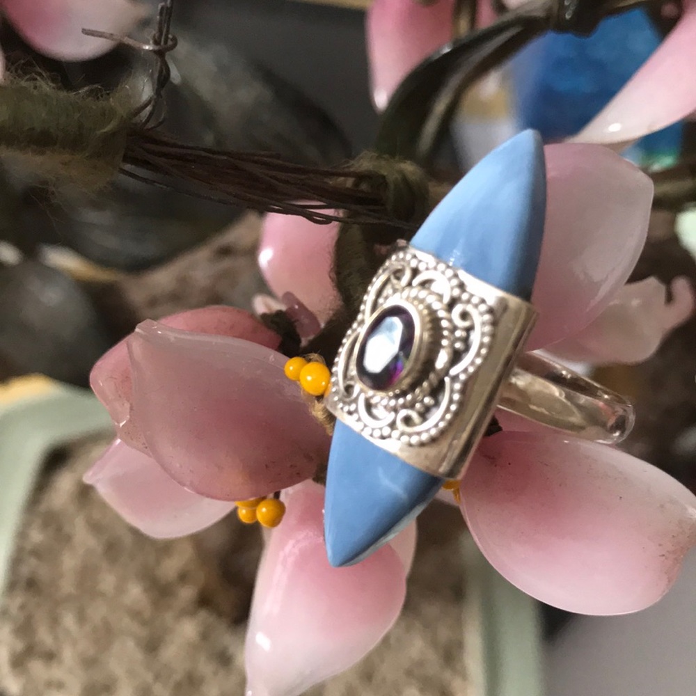 Vintage 925 Owyhee opal rainbow topaz ring